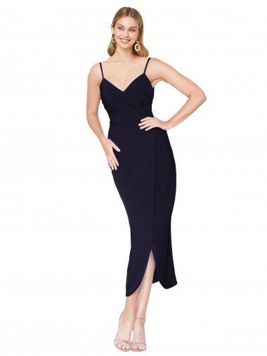 Discount Sleeveless Dark Navy V-Back Mermaid High Neck Stretch Crepe Prom Dress Canada