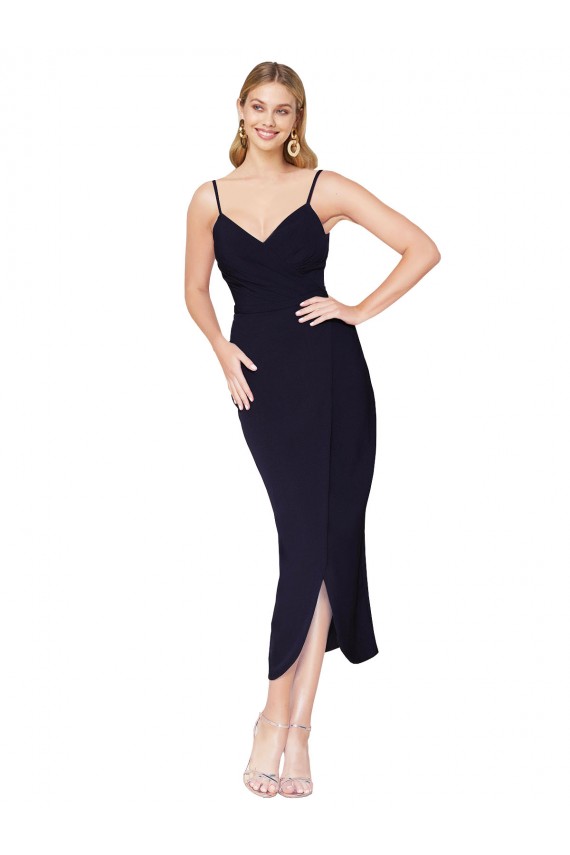 Discount Sleeveless Dark Navy V-Back Mermaid High Neck Stretch Crepe Prom Dress Canada