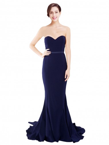 Discount Sleeveless Dark Navy Low Back Mermaid Strapless Stretch Crepe Prom Dress Canada