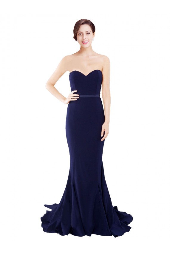 Discount Sleeveless Dark Navy Low Back Mermaid Strapless Stretch Crepe Prom Dress Canada