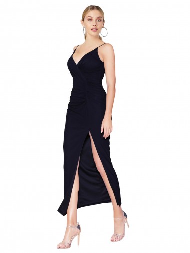 Discount Sleeveless Dark Navy V-Back Mermaid Soft Chiffon V-Neck Prom Dress Canada