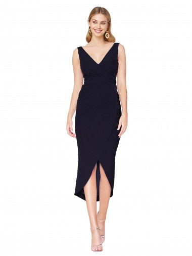 Discount Sleeveless Dark Navy Mermaid V-Neck High Low Prom Dress Canada
