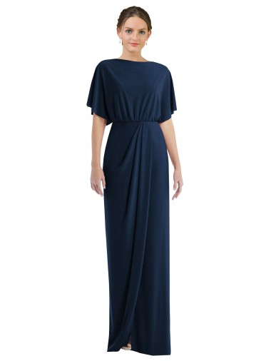 Discount Short Sleeves Dark Navy Open Back Sheath Bateau Neck Prom Dress Canada