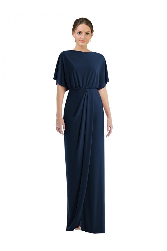 Discount Short Sleeves Dark Navy Open Back Sheath Bateau Neck Prom Dress Canada