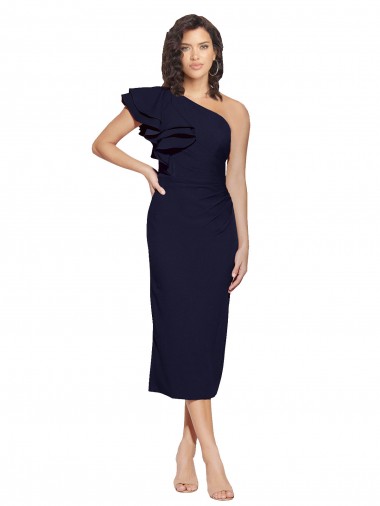 Discount Sleeveless Dark Navy Sheath Stretch Crepe One Shoulder Prom Dress Canada