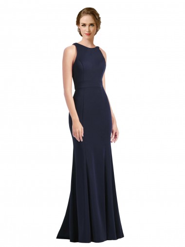 Discount Sleeveless Dark Navy Keyhole Back Sheath Scoop Neck Black Tie Prom Dress Canada