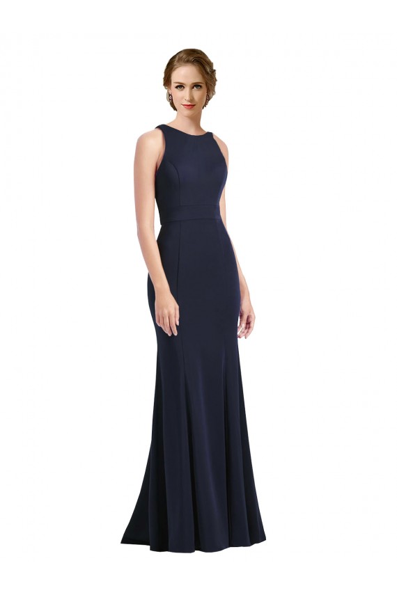 Discount Sleeveless Dark Navy Keyhole Back Sheath Scoop Neck Black Tie Prom Dress Canada