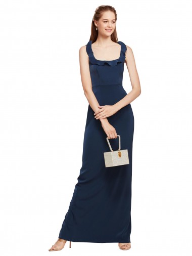 Discount Sleeveless Dark Navy Low Back Sheath Scoop Neck Prom Dress Canada