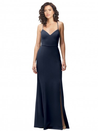 Discount Sleeveless Dark Navy Criss Cross Back Sheath Spaghetti Straps Prom Dress Canada