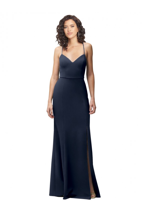 Discount Sleeveless Dark Navy Criss Cross Back Sheath Spaghetti Straps Prom Dress Canada