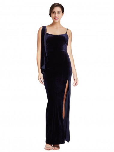 Discount Sleeveless Dark Navy Low Back Sheath Spaghetti Straps Prom Dress Canada