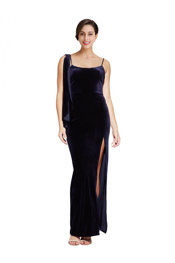 Discount Sleeveless Dark Navy Low Back Sheath Spaghetti Straps Prom Dress Canada