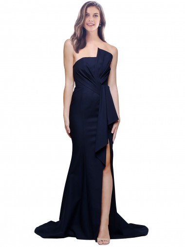 Discount Sleeveless Dark Navy Low Back Sheath Strapless Prom Dress Canada