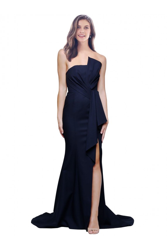 Discount Sleeveless Dark Navy Low Back Sheath Strapless Prom Dress Canada