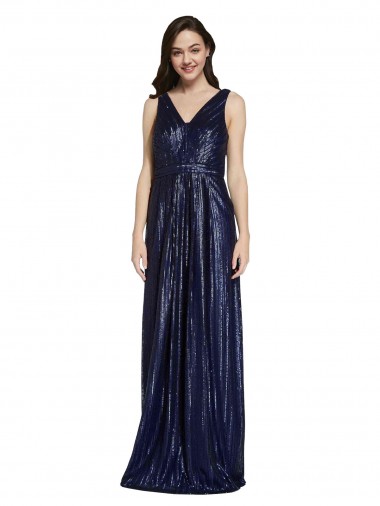 Discount Sleeveless Dark Navy V-Back Sheath V-Neck Prom Dress Canada