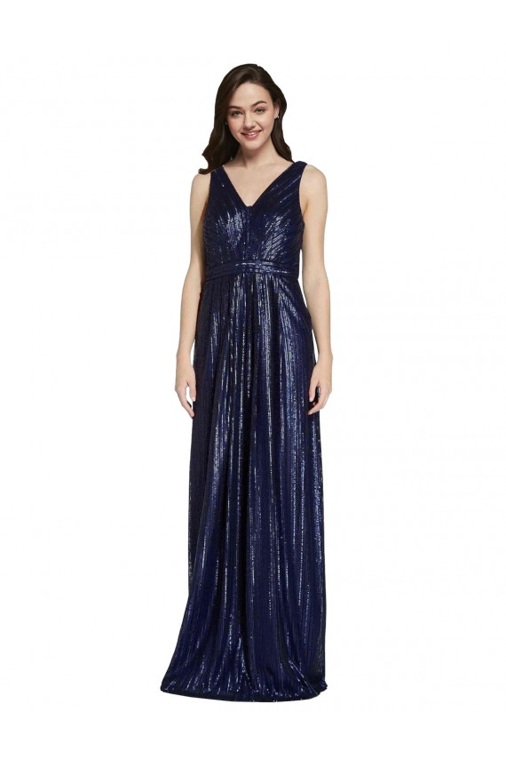 Discount Sleeveless Dark Navy V-Back Sheath V-Neck Prom Dress Canada