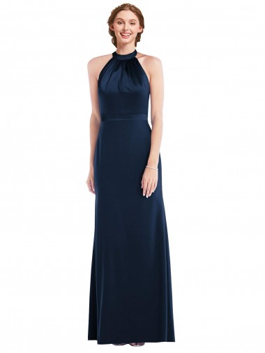 Discount Sleeveless Dark Navy Open Back Trumpet High Neck Prom Dress Canada