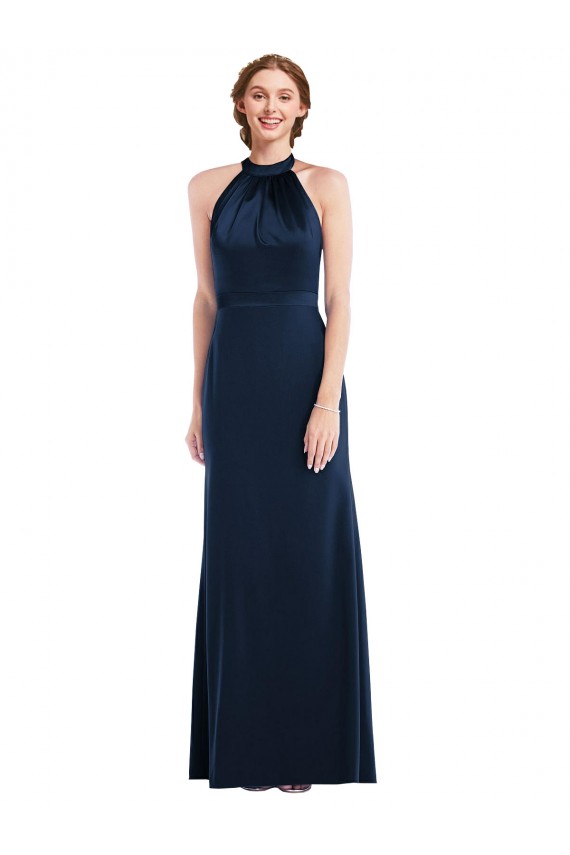 Discount Sleeveless Dark Navy Open Back Trumpet High Neck Prom Dress Canada