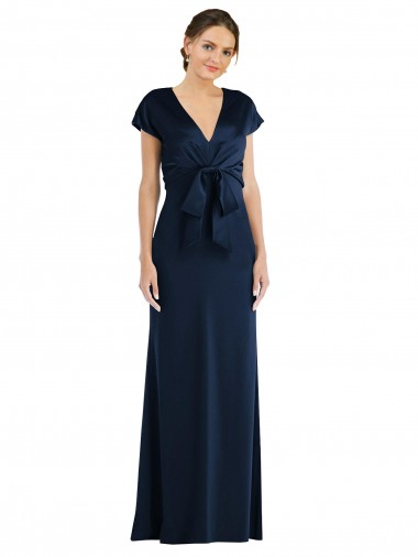 Discount Cap Sleeves Dark Navy Keyhole Back Trumpet Off the Shoulder Prom Dress Canada