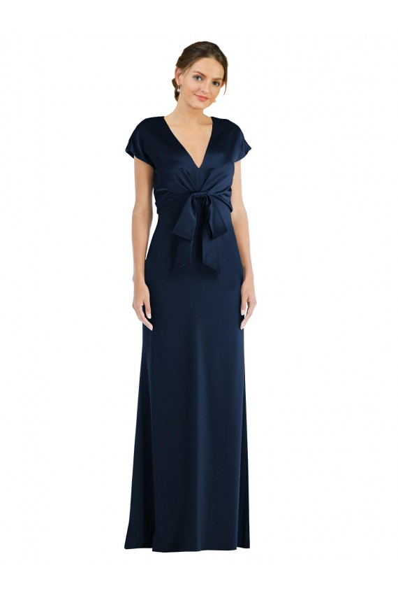 Discount Cap Sleeves Dark Navy Keyhole Back Trumpet Off the Shoulder Prom Dress Canada