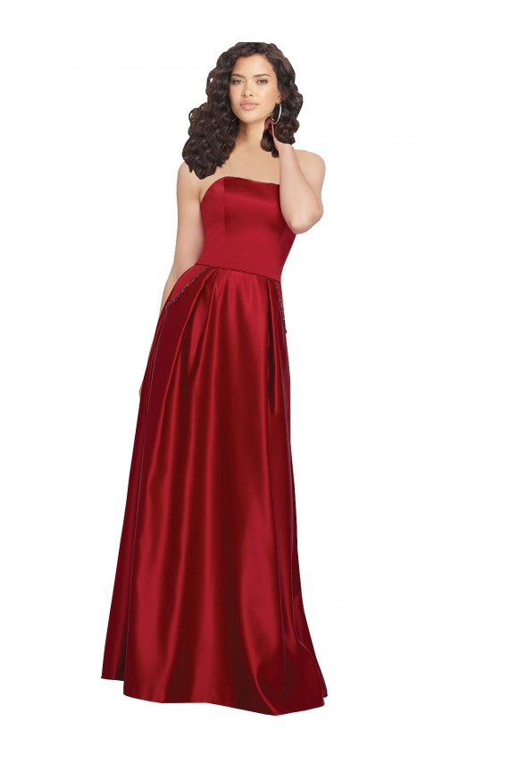 Discount Sleeveless Dark Red A-Line Strapless Prom Dress Canada