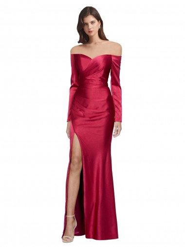 Discount Long Sleeves Dark Red Sheath Sweetheart Prom Dress Canada