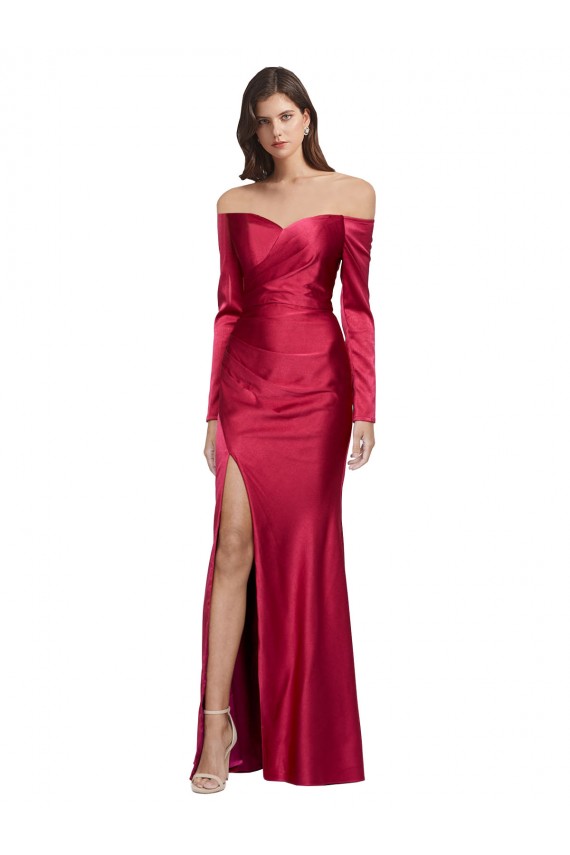Discount Long Sleeves Dark Red Sheath Sweetheart Prom Dress Canada