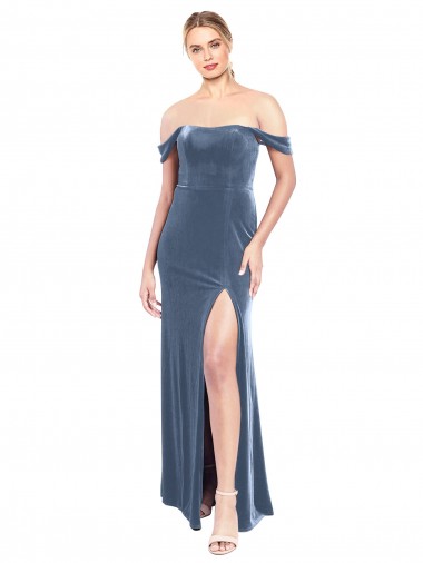 Discount Sleeveless Dusty Blue A-Line Strapless Stretch Velvet Prom Dress Canada
