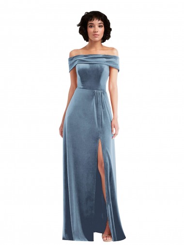 Discount Sleeveless Dusty Blue A-Line Off the Shoulder Prom Dress Canada