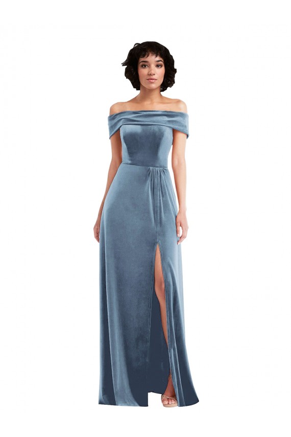 Discount Sleeveless Dusty Blue A-Line Off the Shoulder Prom Dress Canada