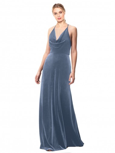 Discount Sleeveless Dusty Blue Keyhole Back A-Line Spaghetti Straps Prom Dress Canada