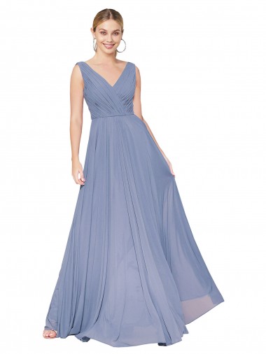Discount Sleeveless Dusty Blue V-Back A-Line V-Neck Prom Dress Canada