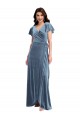 Discount Flutter Sleeves Dusty Blue A-Line V-Neck Black Tie Prom Dress Canada