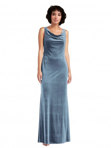 Discount Sleeveless Dusty Blue V-Back Sheath Cowl Neck Prom Dress Canada