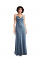 Discount Sleeveless Dusty Blue V-Back Sheath Cowl Neck Stretch Velvet Prom Dress Canada