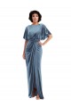 Discount Flutter Sleeves Dusty Blue Open Back Sheath Prom Dress Canada