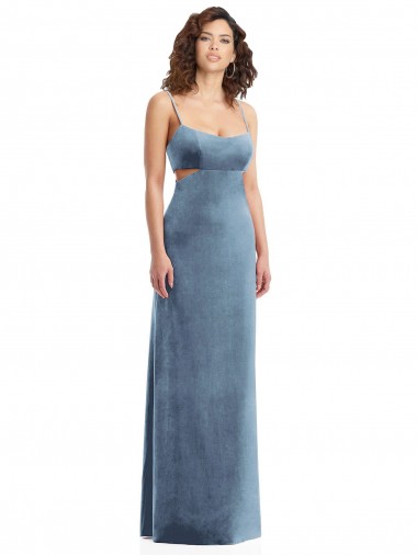 Discount Sleeveless Dusty Blue Low Back Sheath Square Neck Prom Dress Canada