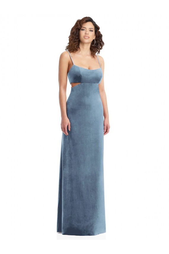 Discount Sleeveless Dusty Blue Low Back Sheath Square Neck Prom Dress Canada