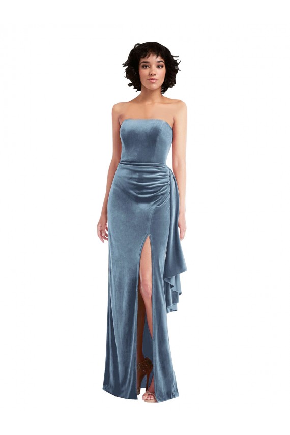 Discount Sleeveless Dusty Blue Low Back Sheath Strapless Prom Dress Canada