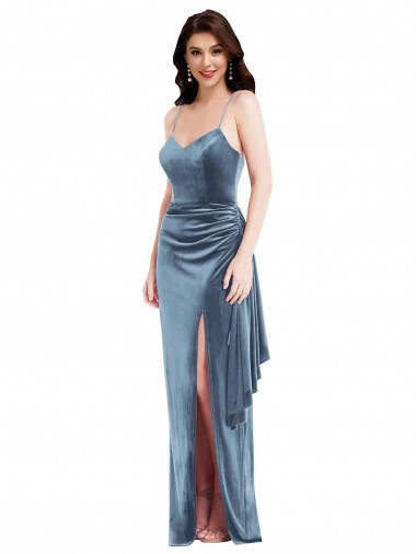 Discount Sleeveless Dusty Blue Low Back Trumpet Spaghetti Straps Prom Dress Canada