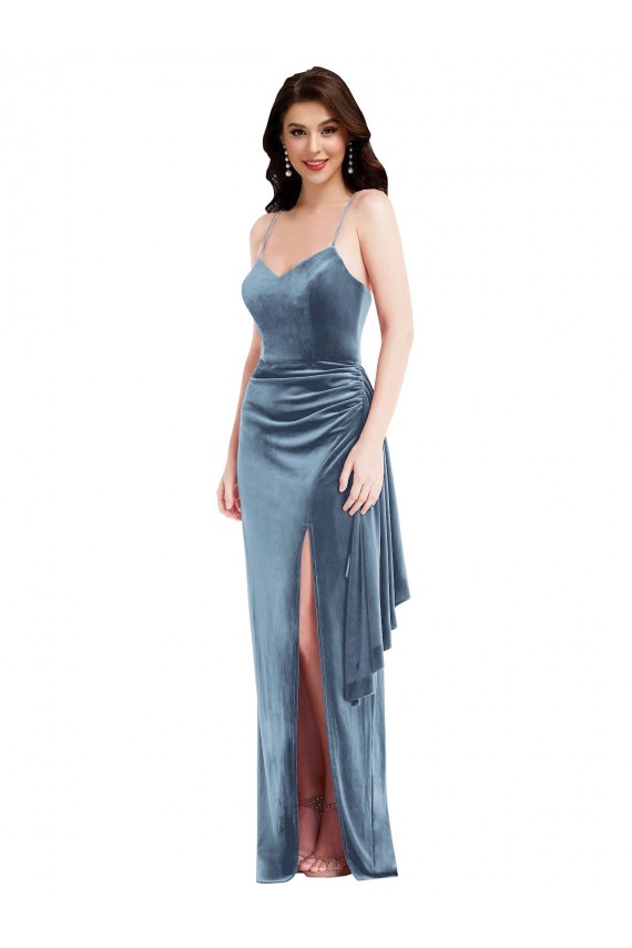 Discount Sleeveless Dusty Blue Low Back Trumpet Spaghetti Straps Prom Dress Canada