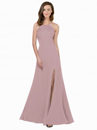Discount Sleeveless Dusty Pink Keyhole Back A-Line Jewel Neck Prom Dress Canada