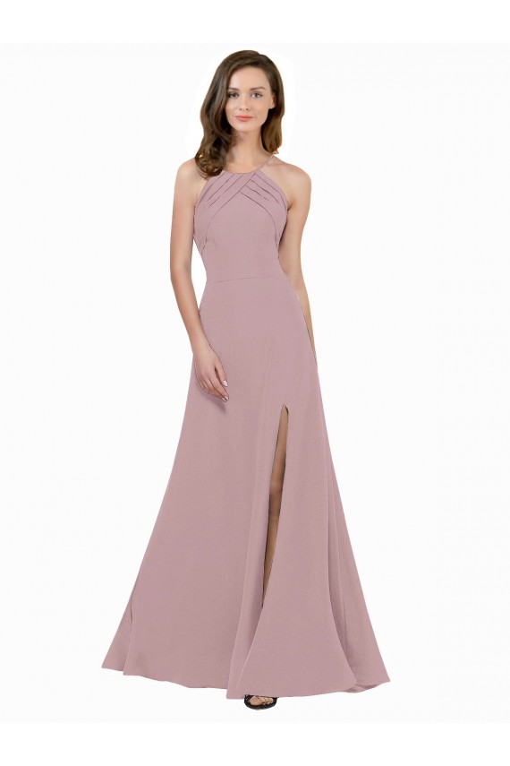 Discount Sleeveless Dusty Pink Keyhole Back A-Line Jewel Neck Prom Dress Canada