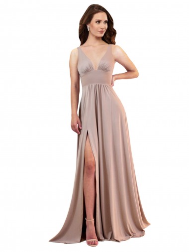 Discount Sleeveless Dusty Pink Low Back A-Line V-Neck Black Tie Prom Dress Canada