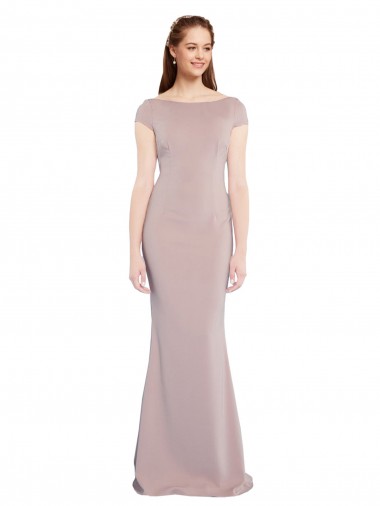 Discount Cap Sleeves Dusty Pink Tie Back Mermaid Boat Neck Prom Dress Canada