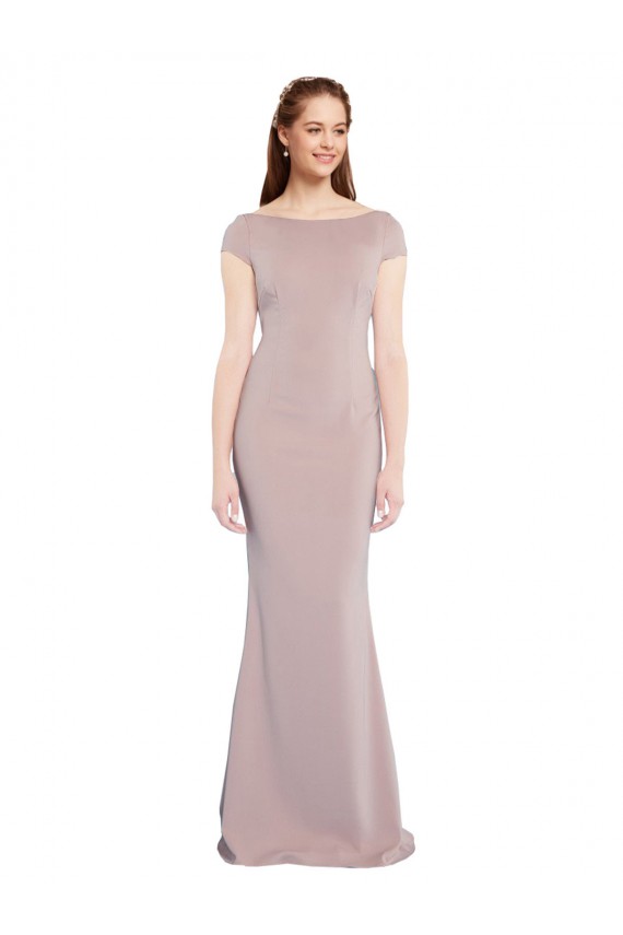 Discount Cap Sleeves Dusty Pink Tie Back Mermaid Boat Neck Prom Dress Canada