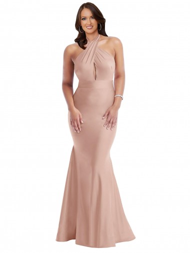 Discount Sleeveless Dusty Pink Open Back Mermaid Halter Neck Plus Size Formal Prom Dress Canada