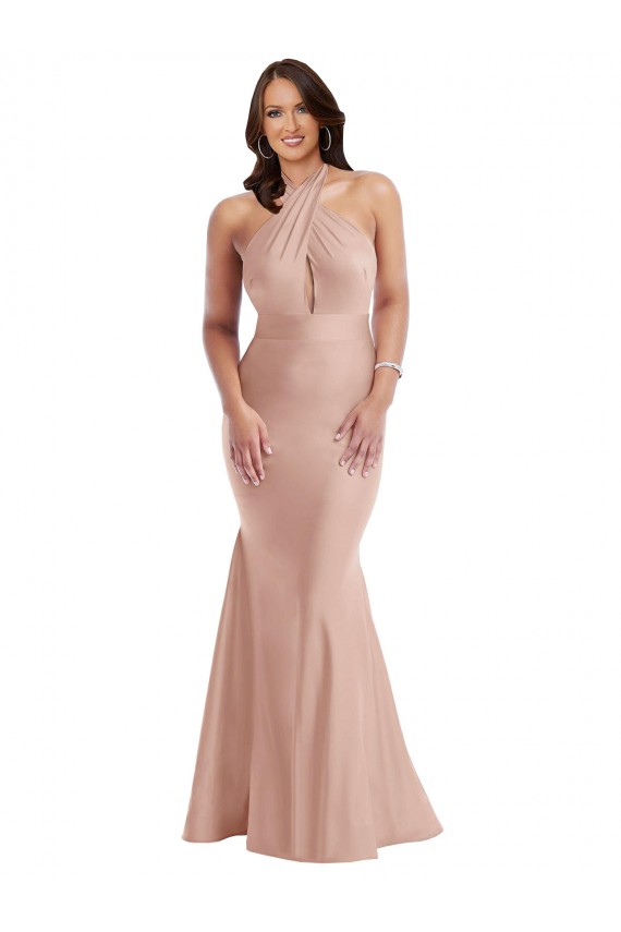 Discount Sleeveless Dusty Pink Open Back Mermaid Halter Neck Plus Size Formal Prom Dress Canada
