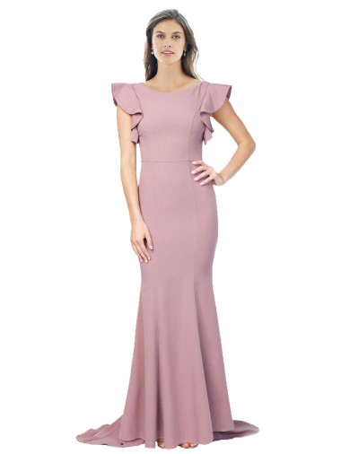 Discount Flutter Sleeves Dusty Pink Low Back Mermaid Round Neck Prom Dress Canada
