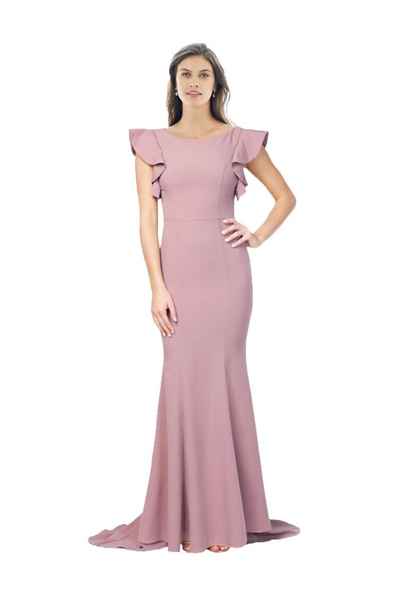 Discount Flutter Sleeves Dusty Pink Low Back Mermaid Round Neck Prom Dress Canada